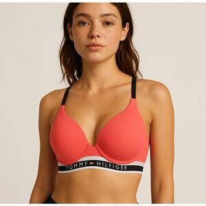 Tommy Hilfiger Pink Micro Push-Up Bra Racerback Logo Band 36B